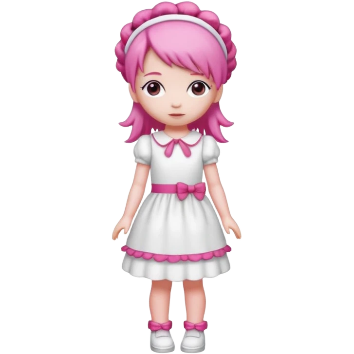 Isolated detaile illustration modern raspberry torte doll figurine full body with pink hair and a pink hairband standing emoji