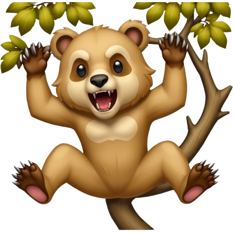 fierce dropbear emoji, mouth open, sharp teeth, mid attack, leaping from a tree emoji