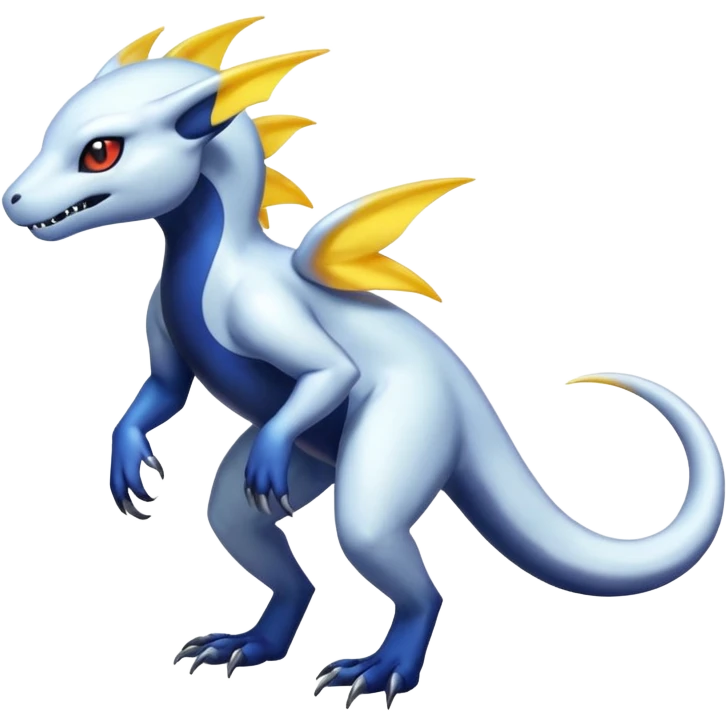 White iridescent Salandit-Absol-Shinx-fusion-hybrid, full body emoji