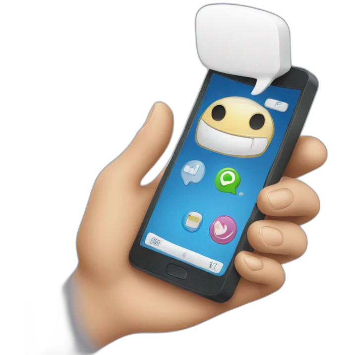 hand holding mobile phone talking emoji