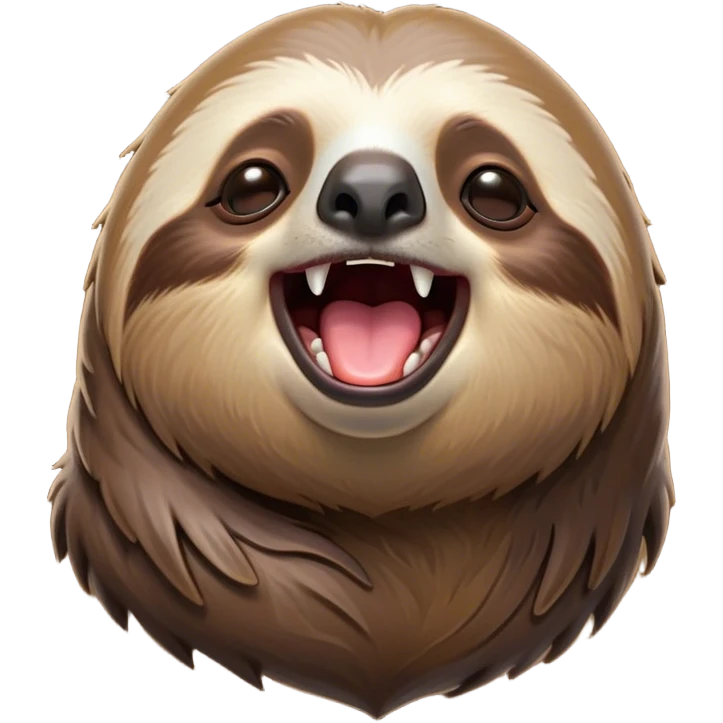 Cinematic Cute Yawning Sloth Portrait Emoji, Head tilted slightly with a dramatic, wide-open yawn, showcasing a languid, cuddly form with drowsy, half-closed eyes and an open, relaxed mouth, Simplified yet irresistibly adorable features, highly detailed, glowing with a soft, cozy glow, high shine, relaxed yet expressive, stylized with a dash of whimsical sluggish charm, soft glowing outline, capturing the essence of a drowsy yet affectionate sloth that appears ready to stretch out for a long nap! emoji