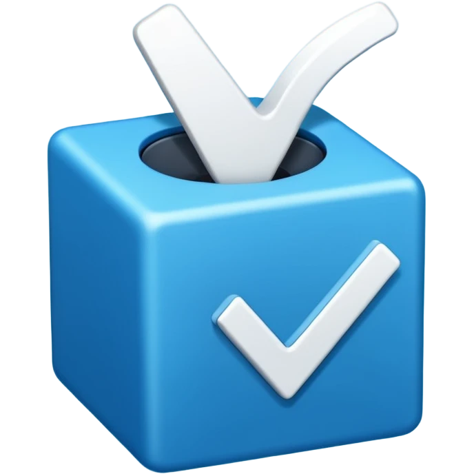 A blue box  and a white tick 0d emoji