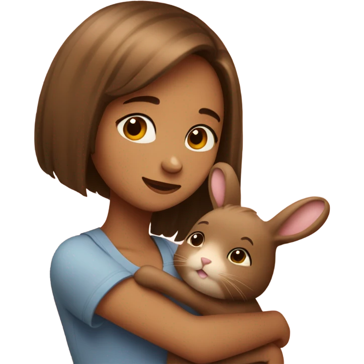 girl with bob hair hugging brown bunny emoji