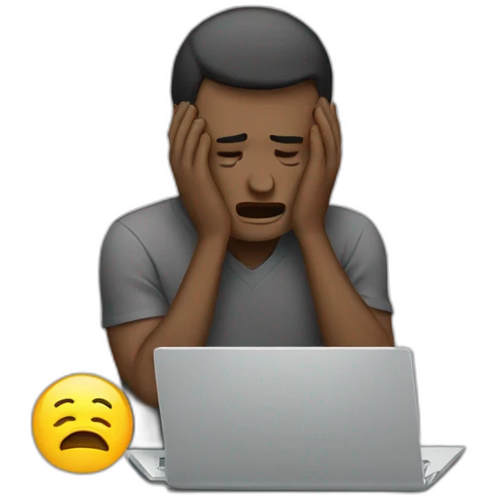 Crying man working with on a laptop. emoji