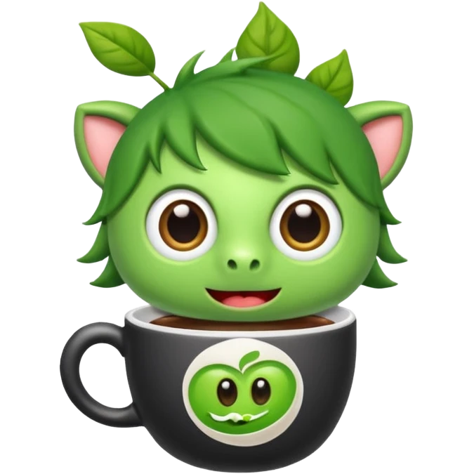 Cut the Rope's Om Nom cute from  in barista's suite with a cup of cofee emoji