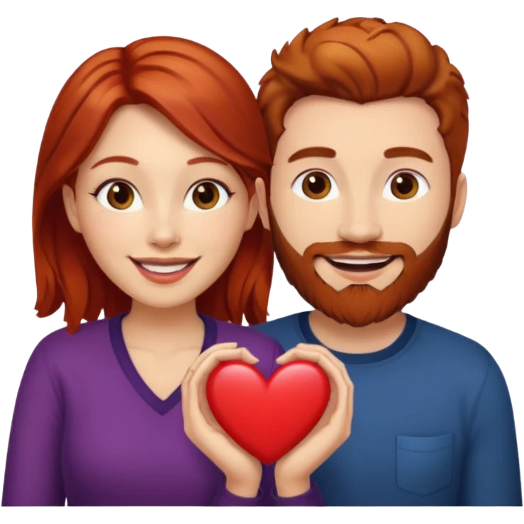👩🏼‍❤️‍👨🏽 Something like this, but make the guy more lighter and give the girl a bit more red hair like ginger style make the guy have dark brown hair, same with the beard and add a heart in the middle above us make the guy have brunette beard and hair emoji