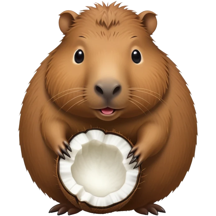 A cute capybara with a round coconut-shaped body, brown and hairy like a coconut emoji