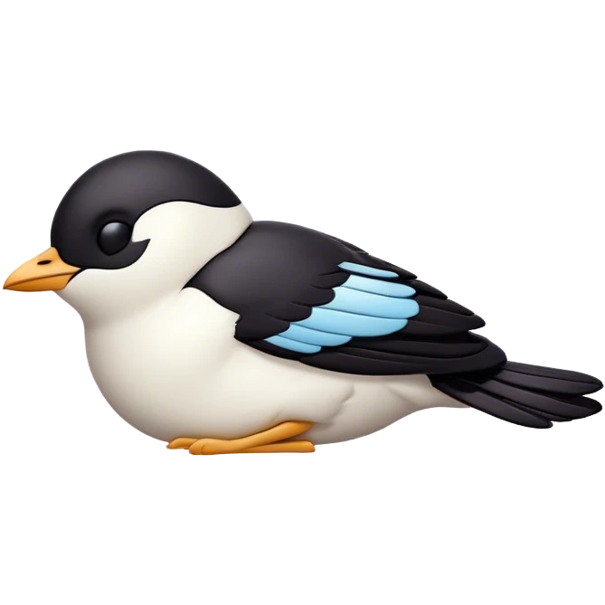 Meme-Worthy Cute Sleeping Magpie Portrait Emoji, Head resting peacefully with a contented smile, showcasing a sleek, elegant form with eyes gently closed in serene slumber and glossy, contrasting plumage, Simplified yet adorably endearing features, highly detailed, glowing with a soft, drowsy urban light, high shine, relaxed and utterly lovable, stylized with an air of playful laziness, soft glowing outline, capturing the essence of a sleeping magpie that feels destined to become the next viral icon of adorable rest! emoji