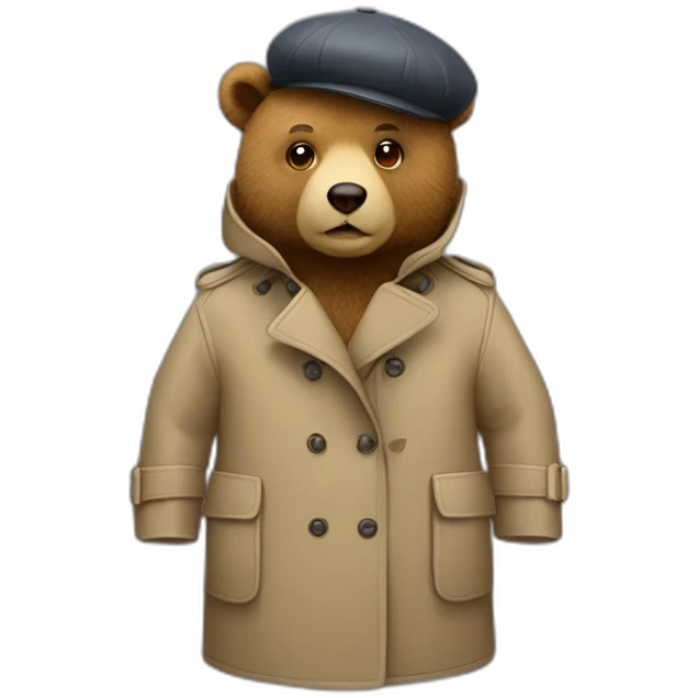 Bear in a trench coat and beret hat emoji