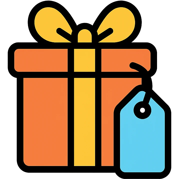 present icon, stylized, with a tag, suitable for digital use emoji