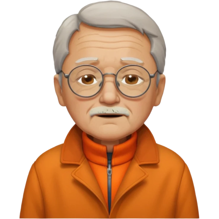 old man with orange high collar shirt and a thick coat wearing glass while closing his eyes emoji
