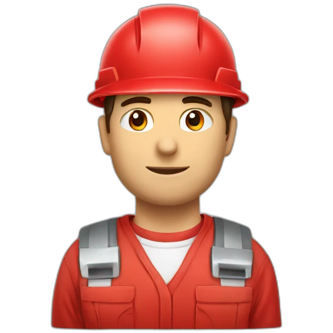 Industrial professional mechanical fitter working with a helmet and red clothing emoji