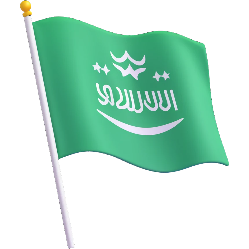 waving Saudi Arabia flag with green and white details in 3D emoji style emoji