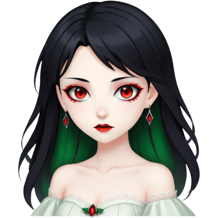 Beautiful ethereal Gorgeous Vampiric Edgy Anime Lady With Black red White green  emoji