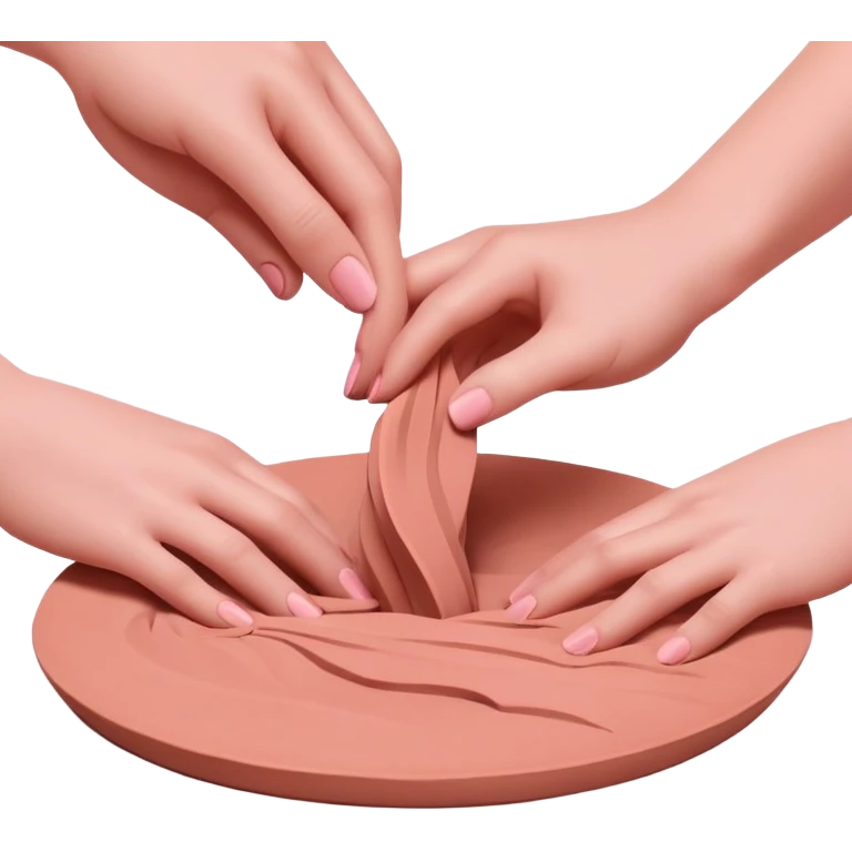 hands wedging a pink clay on a table, pressing and folding the clay emoji