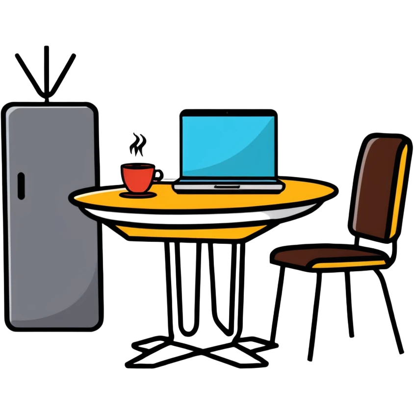 cafe table with coffee and laptop emoji