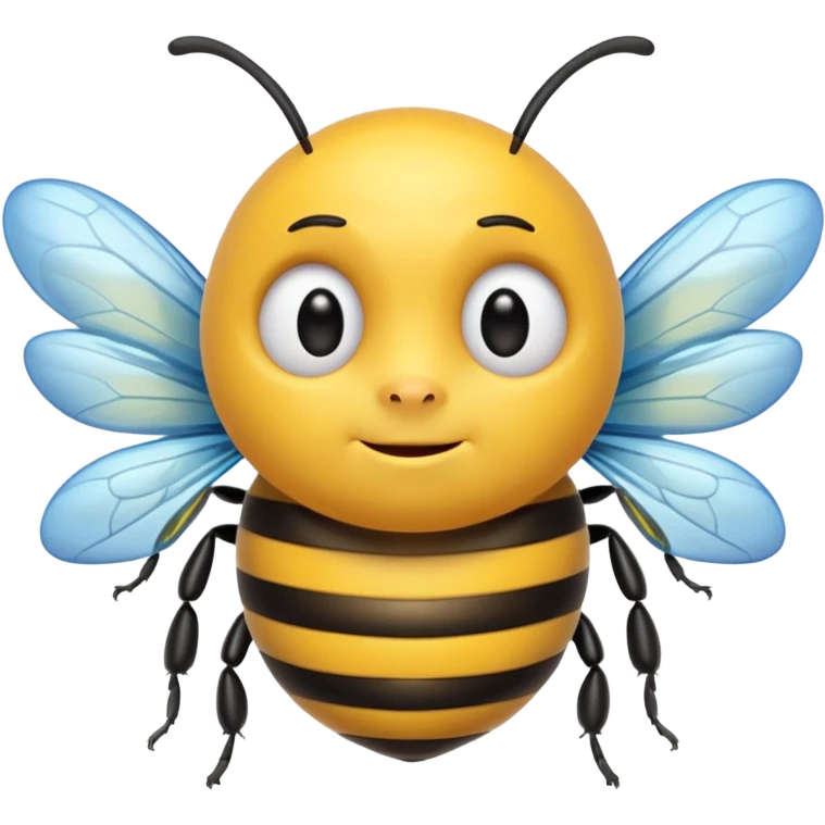 Create a cute emoji-style illustration of a bee with the face of an older man. The bee has a round yellow body with black stripes, small antennae, and light blue wings. Use bold outlines, bright colors, smooth shading, and a glossy sticker-like finish. Transparent or white background. emoji
