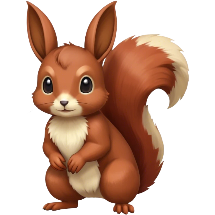 Cute cool animal hybrid Fakemon full body, dark-red-brown, beige, squirrel-eevee-bunny emoji
