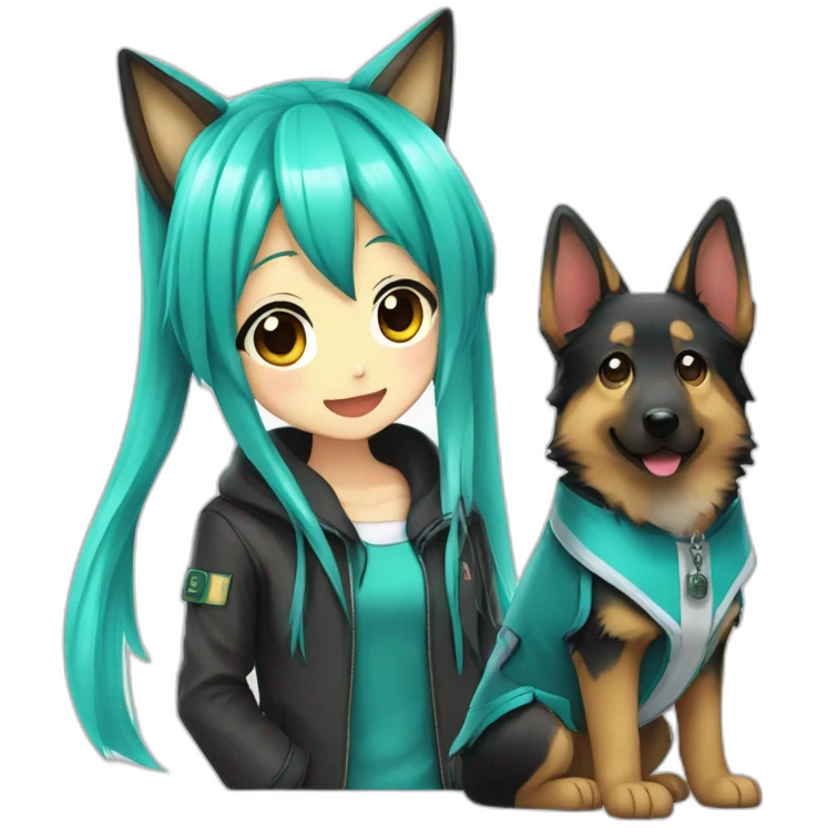 Hatsune miku with a German shepherd emoji