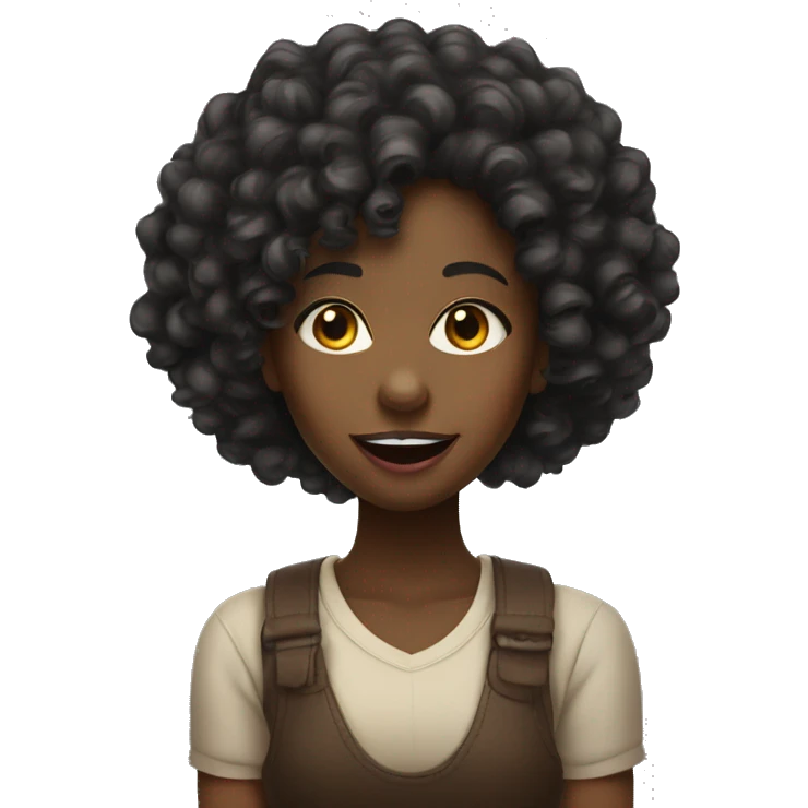 A black girl with curly hair sticking out her tongue upwards her nose emoji