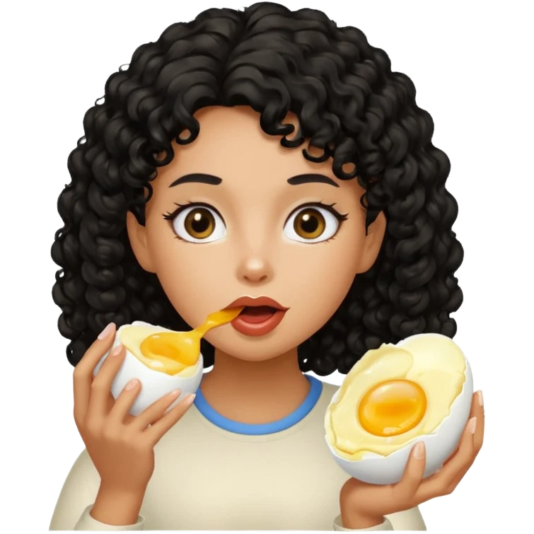 Girl with black curly hair eating boiling egg emoji