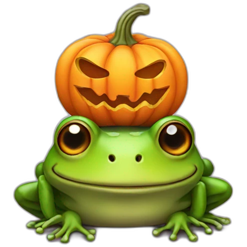 Halloween frog with pumpkin head emoji