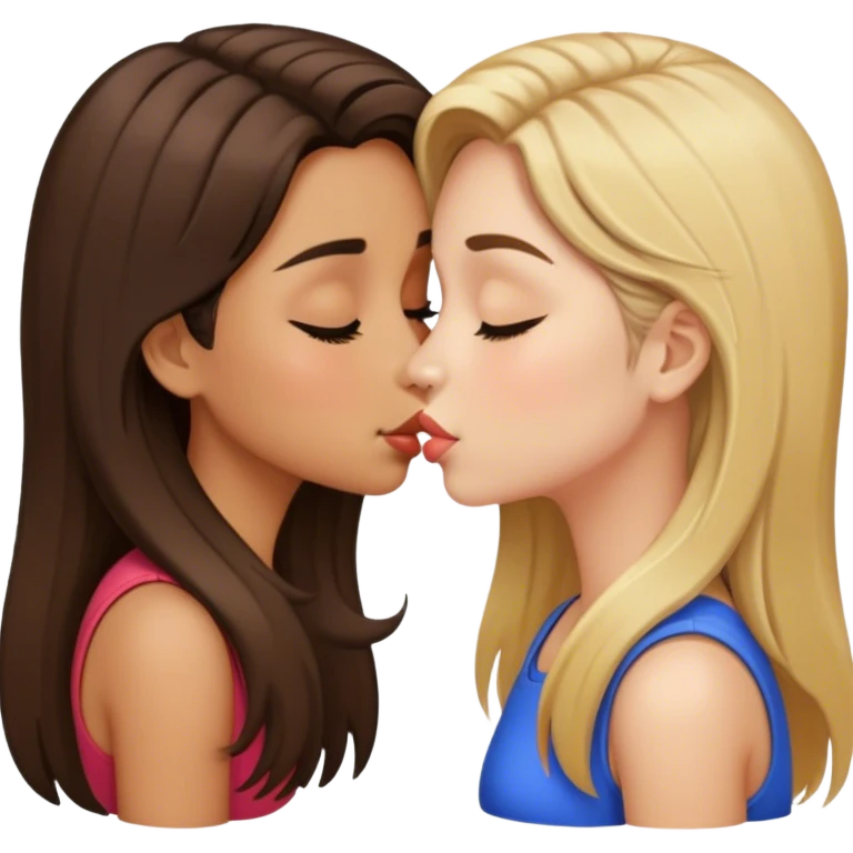 brunette girl kissing brown root blonde hair girl emoji