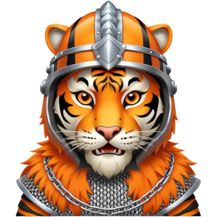 Russian bogatyr tiger with helmet and chainmail emoji