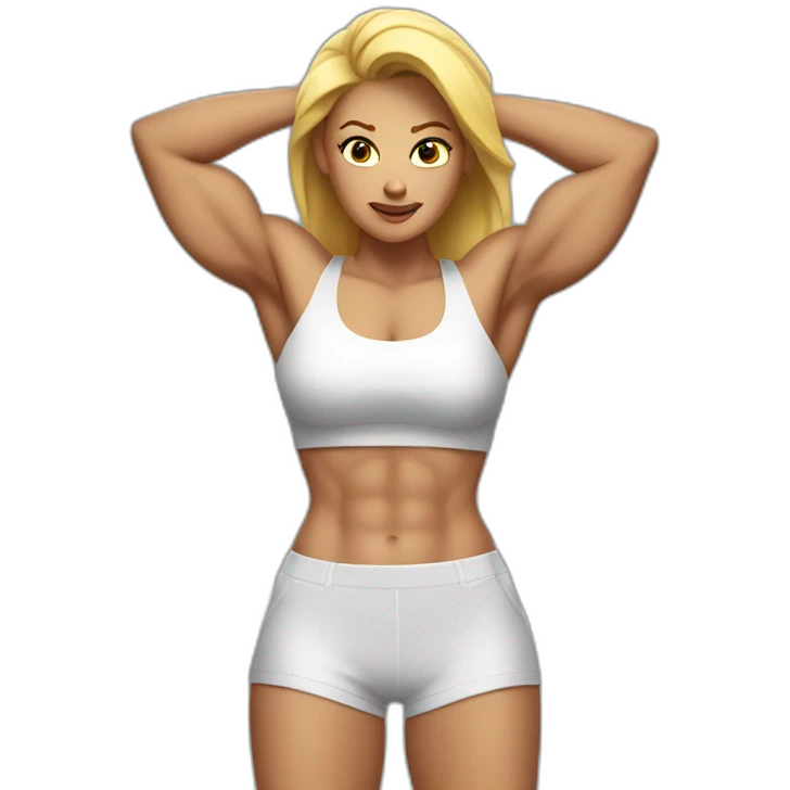 White Woman with abs flexing muscles emoji