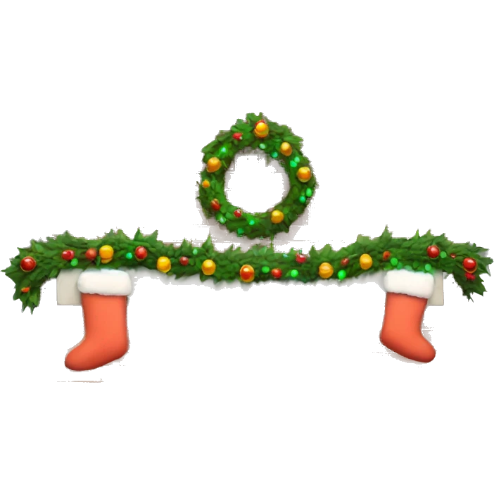 Brick Fireplace with wreath and Christmas lights and stockings emoji