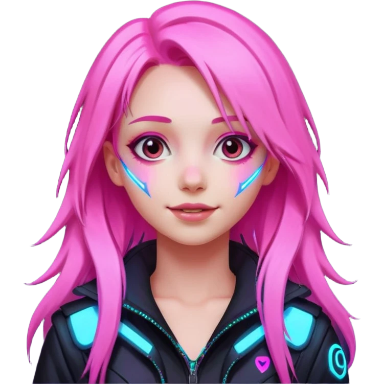girl neon cyberpunk light pink happy long hair emoji