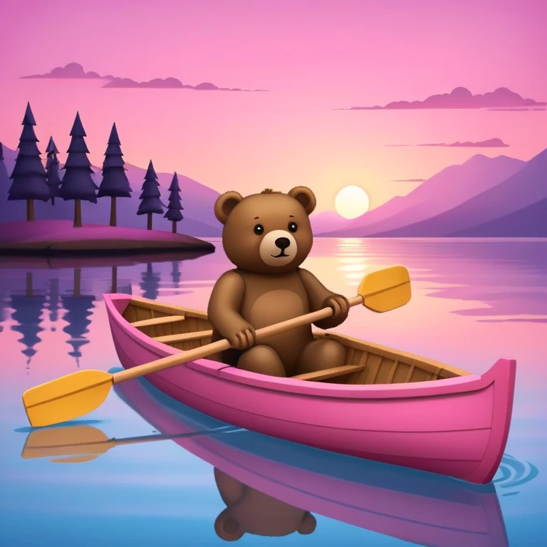 pink rowing boat with a bear rowing at sunset emoji