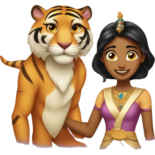 Jasmine princess and her tiger rajah and Aladdin  emoji