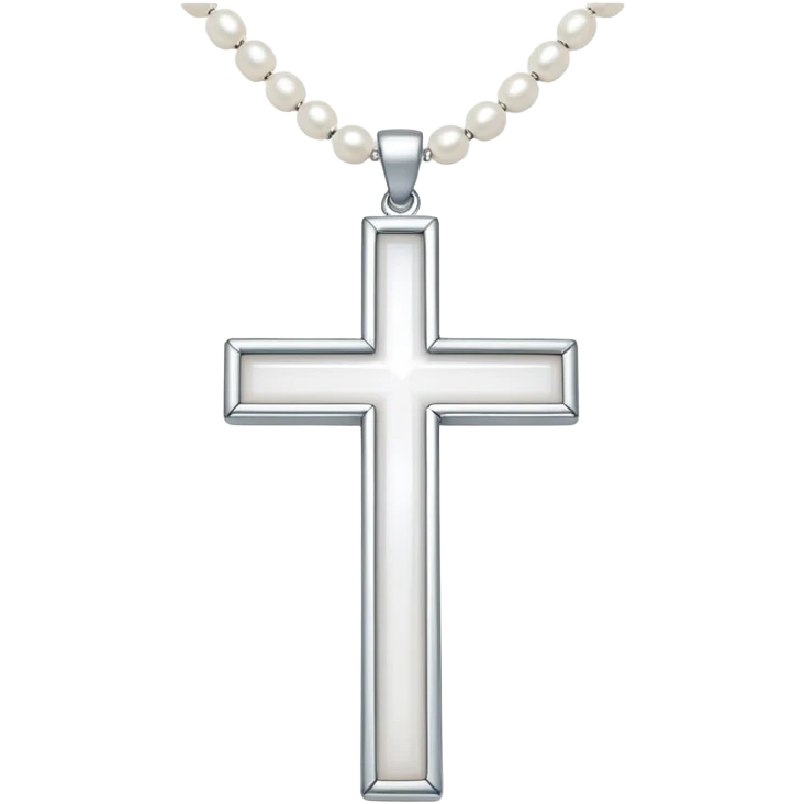 Elegant emoji icon of a white cross made of white beads, glossy surface, and white bead chain subtle shadows, pure white palette emoji
