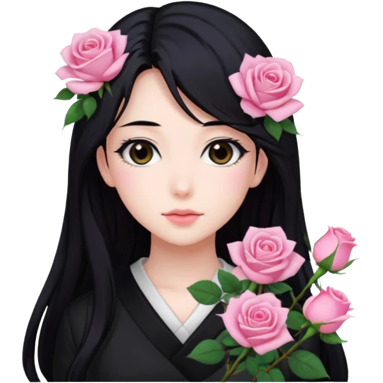 pastel anime woman with pink roses emoji