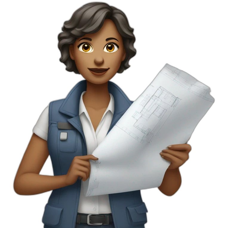 woman architect in vest holding blueprints emoji