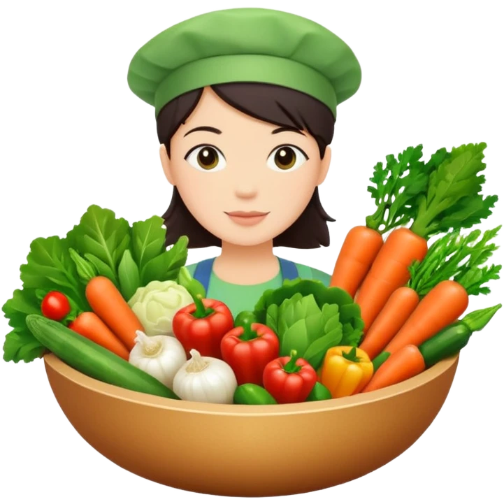 Healthy home cooking humanless avatar in clean style vibrant illustration. Fresh vegetables bowl, green tones, simple shapes, flat design, friendly and light. emoji