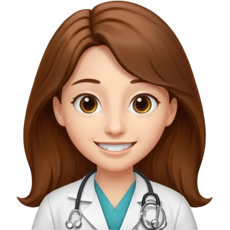 
A doctor with long brown hair, almond-shaped eyes, and a toothless smile. emoji