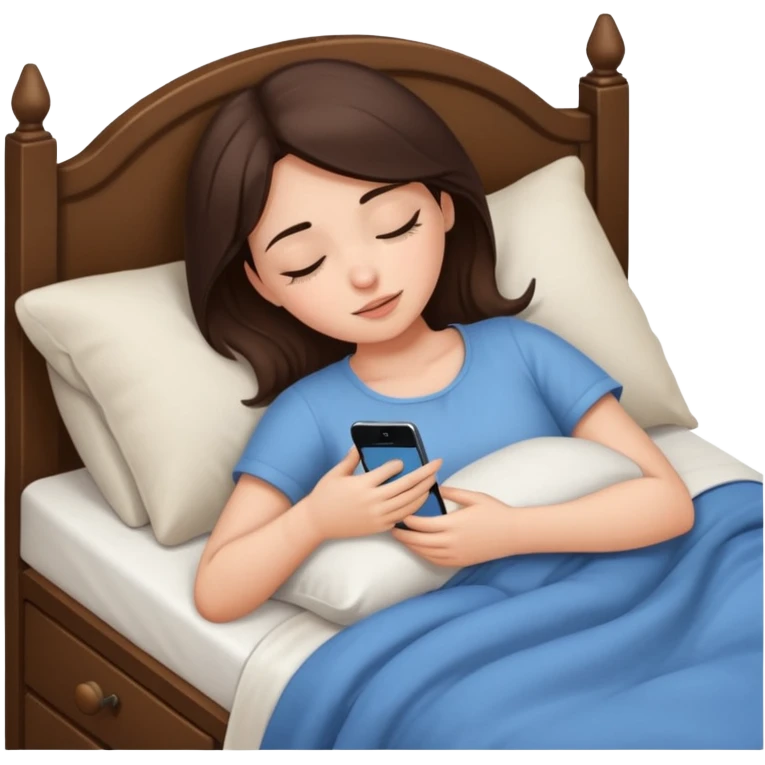 generate a girl brunette sleeping in bed.Her phone ringing emoji