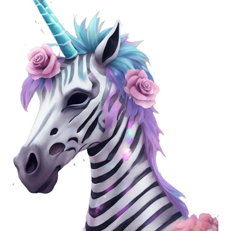 Skeleton zombie Zebra sparkling nebula zebra unicorn skeleton scars scarred broken cracked Pegasus collage roses flowers palm trees tropical  emoji