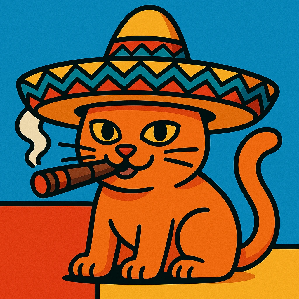 Make the cigar lit and the cat smoking with visible smoke in a colorful cartoon style. emoji