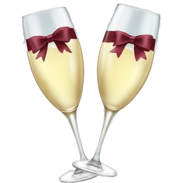 Two glasses of champagne cheering with burgundy bows emoji