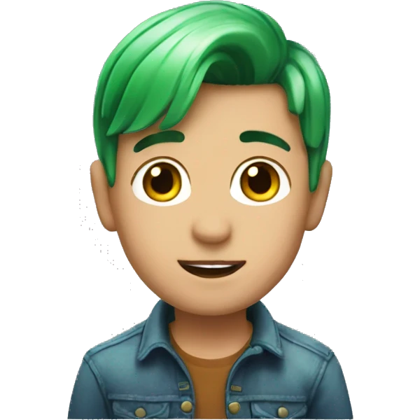 memoji boy handsome with reaction insane with green hair on transparent background emoji