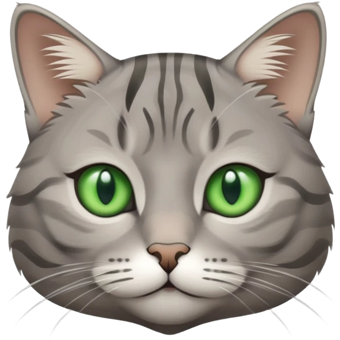 grey tabby cat with lines, small close-set green eyes emoji
