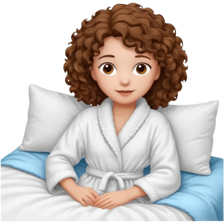 девушка в халате с кудрявыми волосами на кровати  emoji