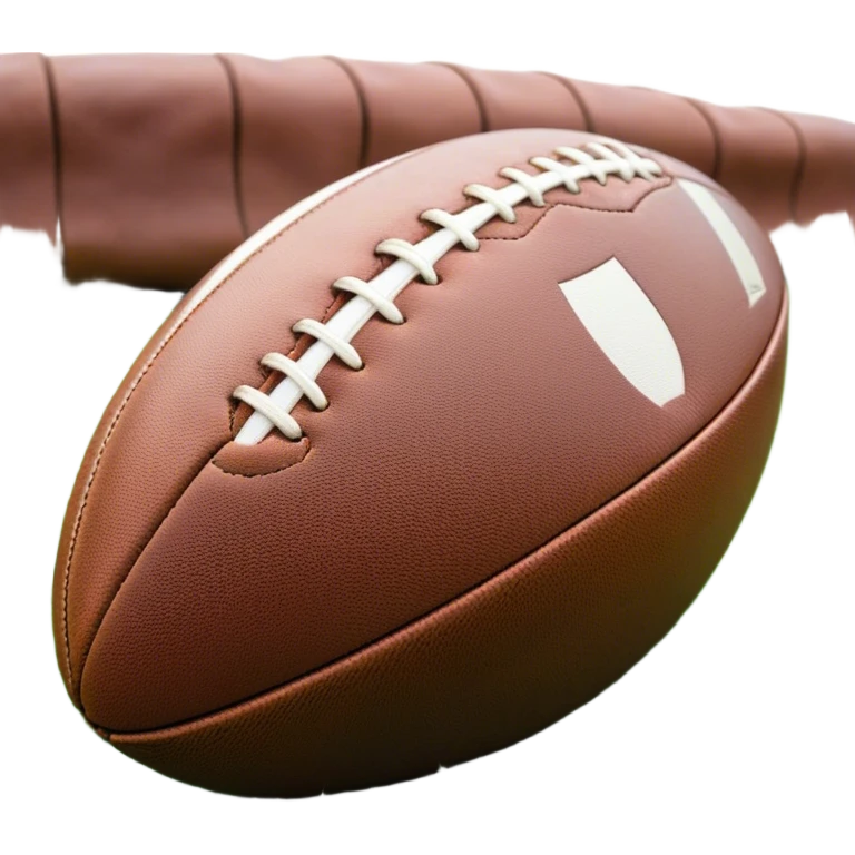 Cinematic Realistic image of a rugby ball resting on verdant turf, rendered with intricate stitching details and subtle weathering, bathed in warm, natural lighting that emphasizes its enduring character emoji