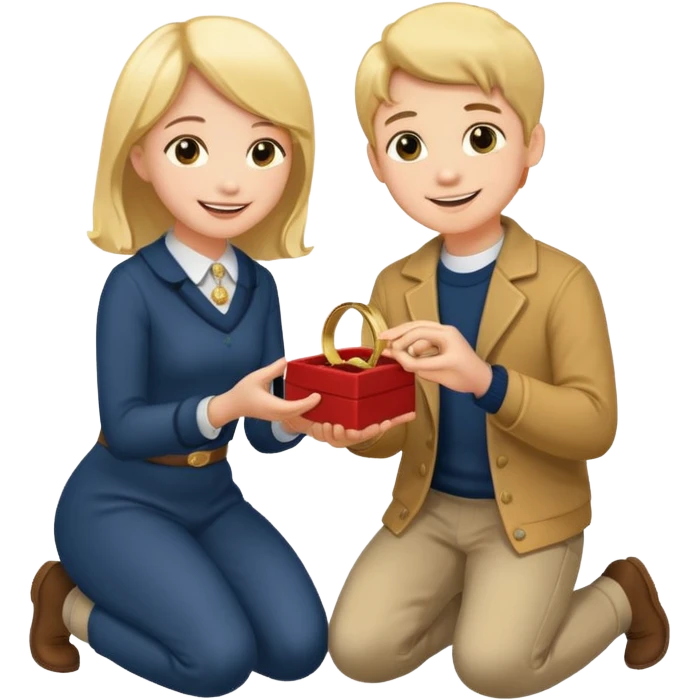🧎‍♂️‍➡️💍💃 a boy parposing a girl boy on his knee and boy give him ring  emoji