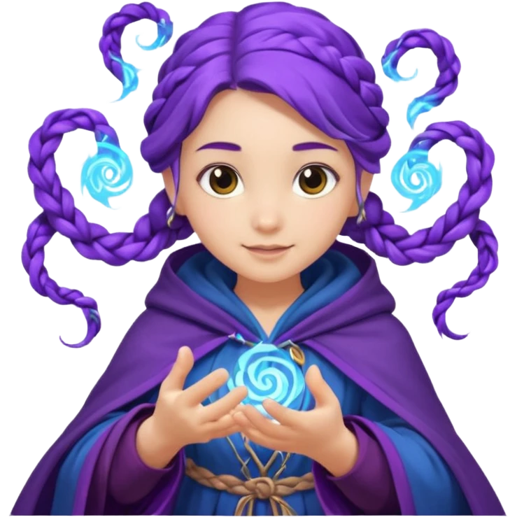 A playful mage girl with braids, purple cloak, and magic swirling around her hands.
 emoji