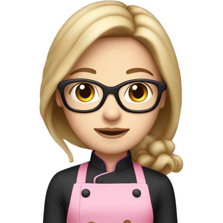 long brunette hair girl with pale skin and black glasses and a pink chef outfit emoji
