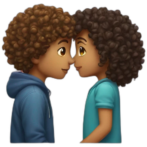 curly girl kiss boy emoji
